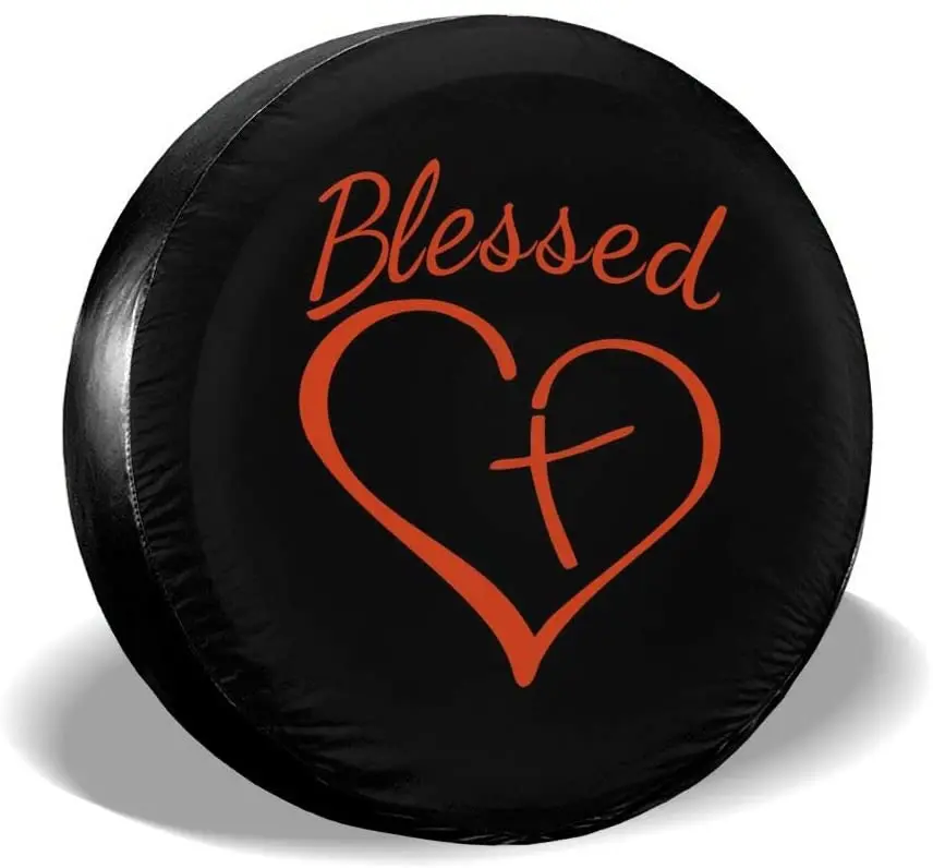 

Blessed Heart with Cross Spare Tire Cover Waterproof Dust-Proof UV Sun Wheel Tire Cover Fit for Jeep,Trailer, RV, SUV and Many V
