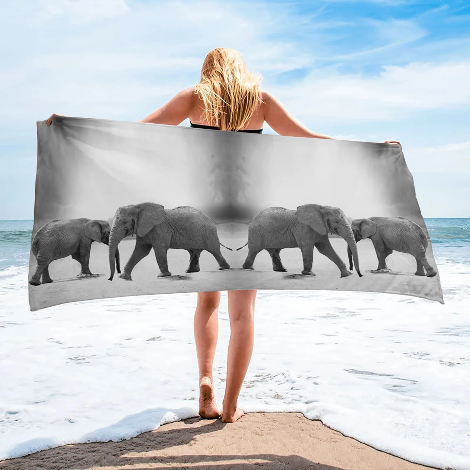

Elephant Gradient Gray Quick-drying Bath towel Microfiber Absorbent Beach Towel Home Bathroom Shower Towels