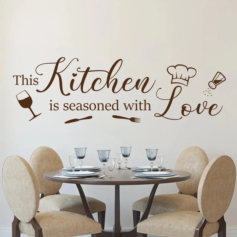 Эта кухня приправлена строительным виниловым декором для дома и кухни, декоративная наклейка с цитатами, винный бокал, нож, вилка, Фреска AB22