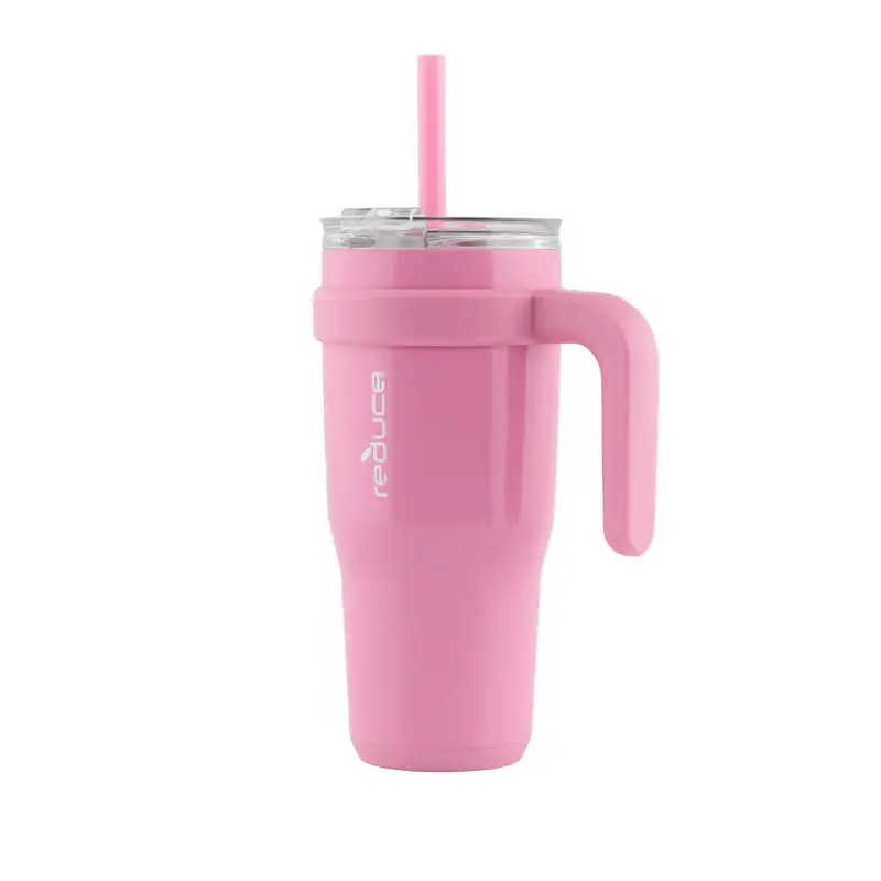

y Elegant Peony Opaque Glossy Insulated 24 fl oz. Stainless Steel Cold Tumbler Mug with 3 Way Lid, Handle, and Straw.