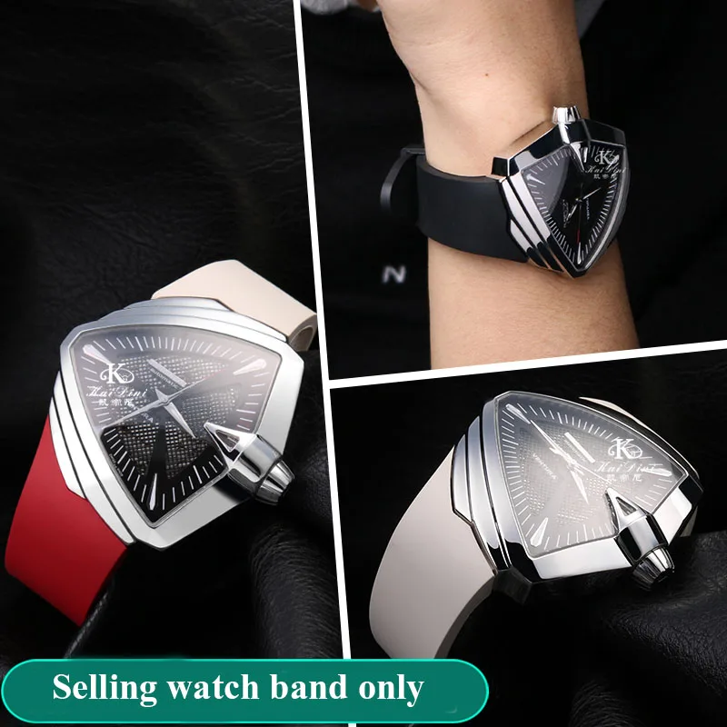 For Hamilton H24655331 H24615331 VENTURA Series Waterproof Silicone Strap Inclined Rubber Black Men's Watchband 25mm Bracelet