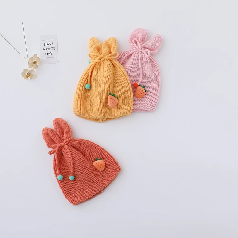 

Korean Version Of The Radish Rabbit Ear Children's Warm Knitted Hat Soft Breathable Fashion All-match Pullover Cap