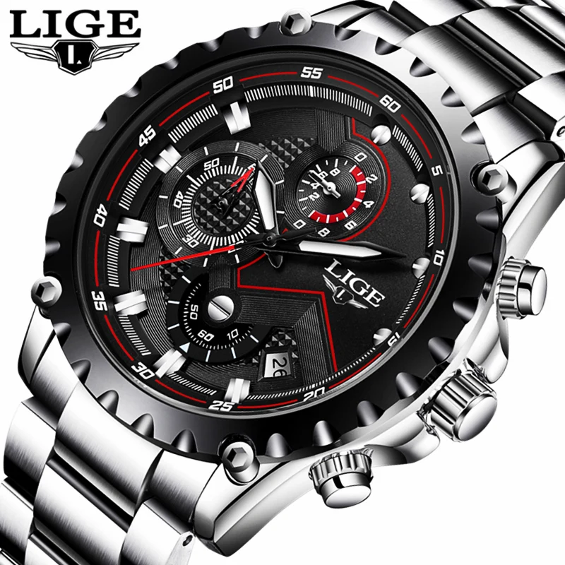 

LIGE Brand Men's Fashion Watches Men Sport Waterproof Quartz Watch Man Full Steel Military Clock Wrist watches Relogio Masculino