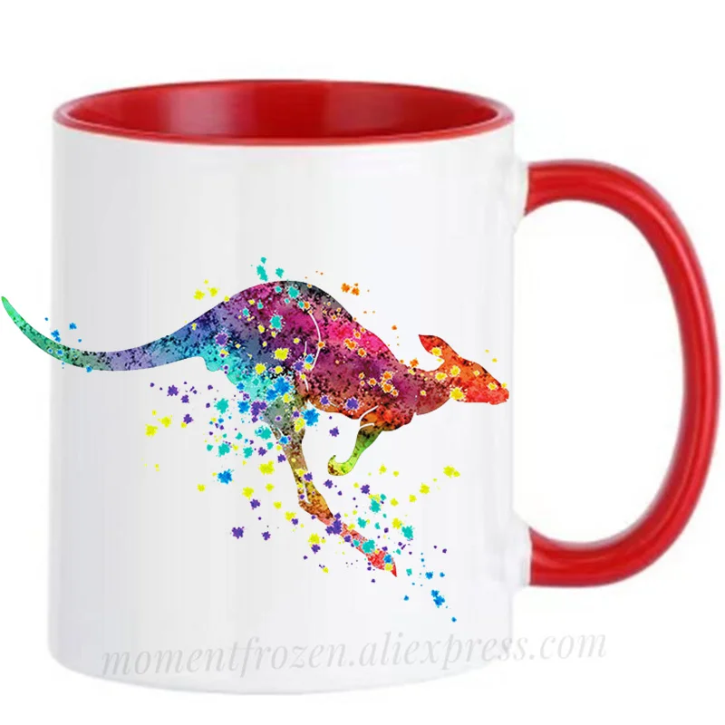 Watercolor Kangaroo Mugs Handle Tea Coffee Cups Creative Milk Drinkware