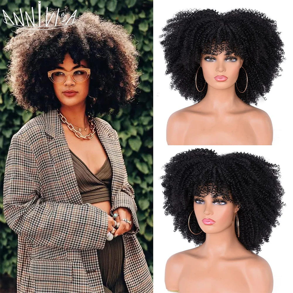 

Short Hair Afro Kinky Curly Wigs With Bangs For Black Women African Synthetic Natural Glueless Ombre Brown Blonde Cosplay Wig