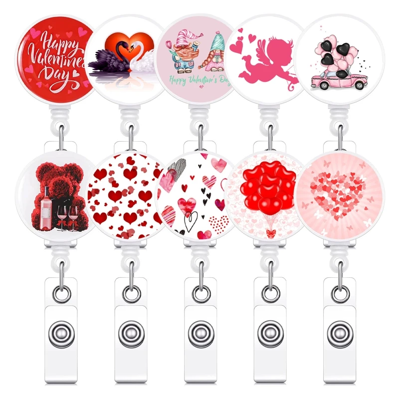 

Decorative Badge Holder with Clip Valentine Theme Badge Reel Smooth Retractable for Doctor Lover Friend Student Present