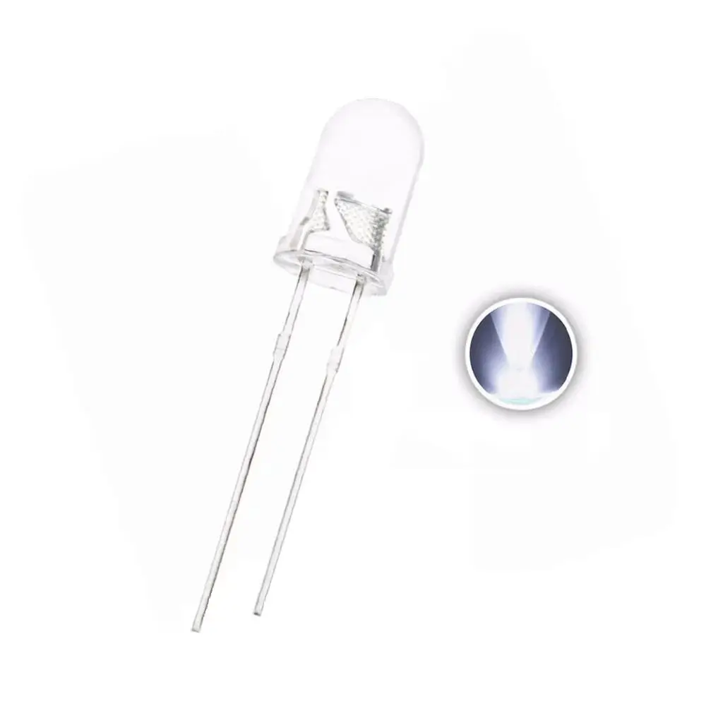 100 шт. 5 мм белый светодиод 3 0 В 20 мА DIP-2 круглая головка прозрачные лампы для воды F5
