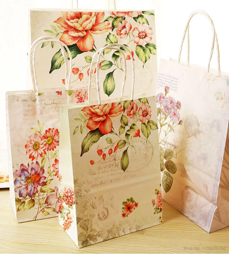 

30 шт розовый Подарочный пакет для цветов Лаванда белая хозяйственная сумка Упаковка подарочные пакеты из крафт-бумаги