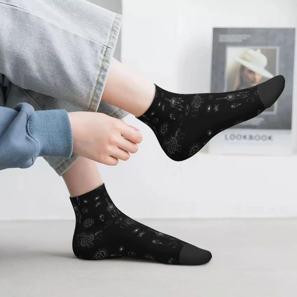 

Retro Moon Print Socks Gothic Celestial Novelty Kid Short Tubes Large Chemical Fiber Hiking Durable Socks
