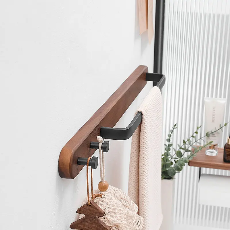 Bar With Metal Rod, Wall Mounted Bath Towel Rack Bathroom Hook Row Hook40-50cm