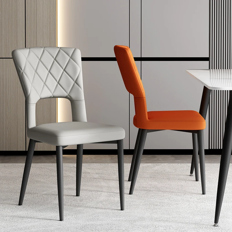 

Patio Designer Dining Chairs Modern Nordic Minimalist Kitchen Black Metal Legs Chairs Comfort Silla Comedor Home Furniture WK