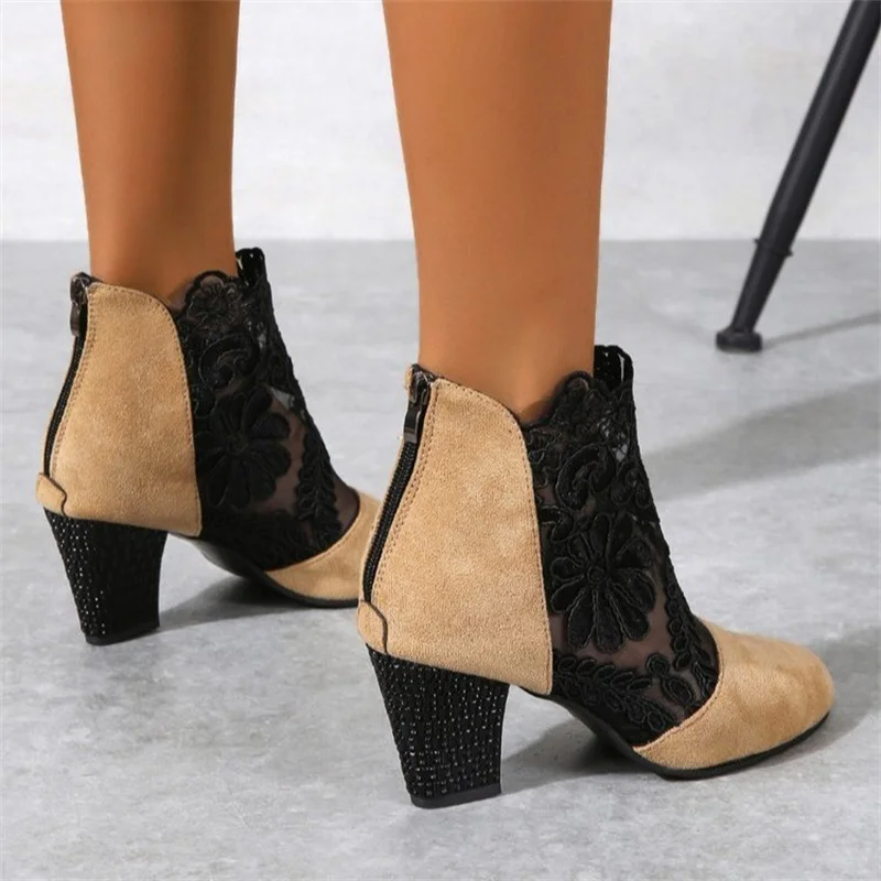 Women New Mesh High Heel Sandals Fashion Sexy High Heel Sandals Woman Pumps Lace-up Fish Mouth Sandals Casual Mid-Calf Shoes