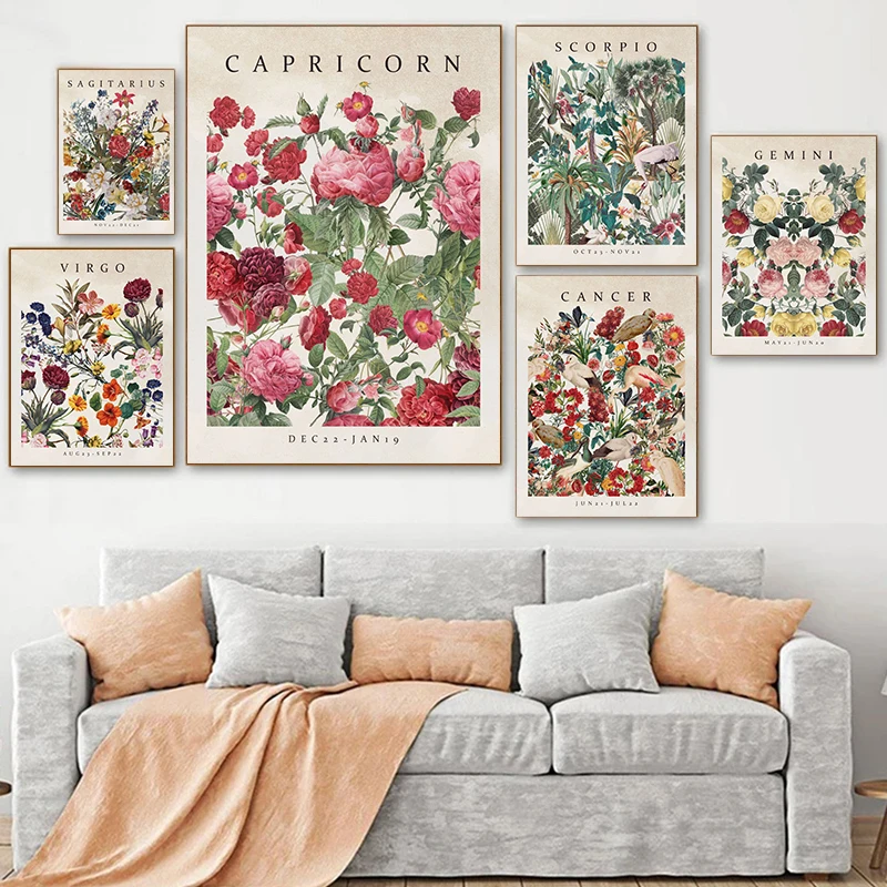 

Винтажная Настенная картина для гостиной, украшение для дома, Картина на холсте, скандинавский декор, элегантный постер с цветами и надписью