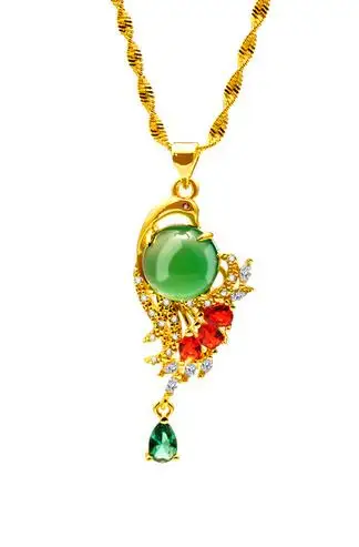 

Fashion Net red live broadcast sand gold peacock green chalcedony pendant women's imitation 24K gold simple item jewelry wholes