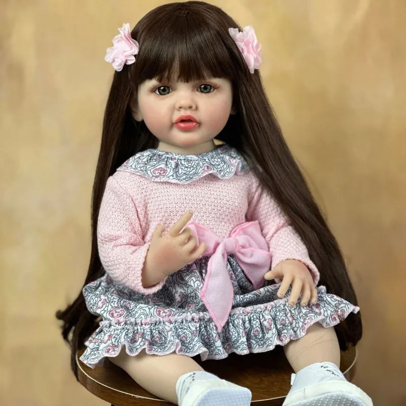 

Full Soft Silicone Body Reborn Baby Girl Doll 55 CM 22 Inch Lifelike Long Hair Realistic Princess Toddler Bebe Birthday Gift