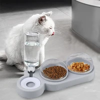automatic pet bowl feeder 3 in 1 dog cat food bowl with water fountain double bowls water dispenser dog cat food container