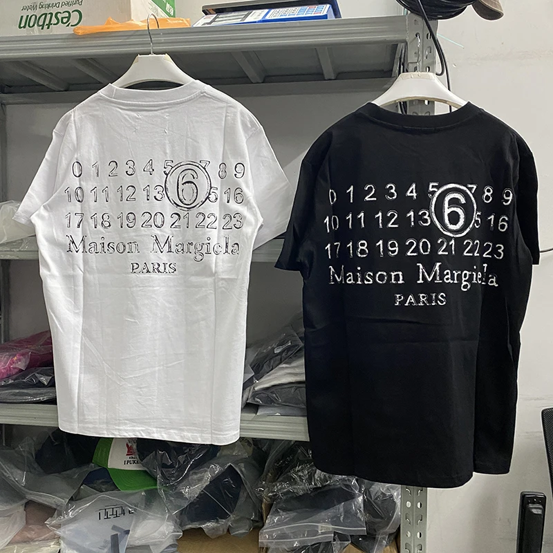 

New MM6 Margiela Logo T-Shirt Men Women Four Point Stitching Back Number T Shirt Top Tee Gym