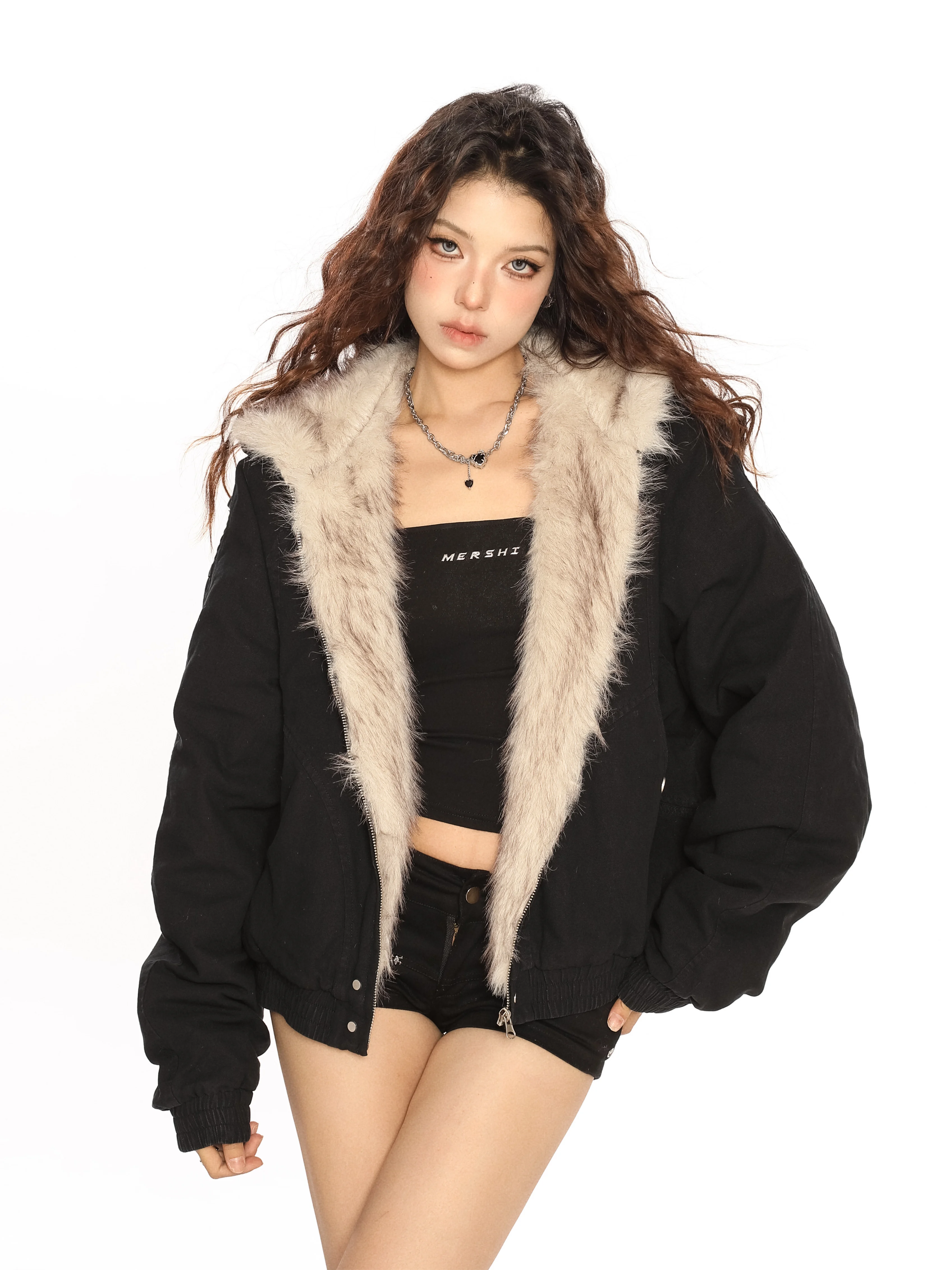 American Sle Cargo Hood Fur Collar Mountain Carving Cotton-padded jacket Outerwear Women Winter National Fashion Thickened ...