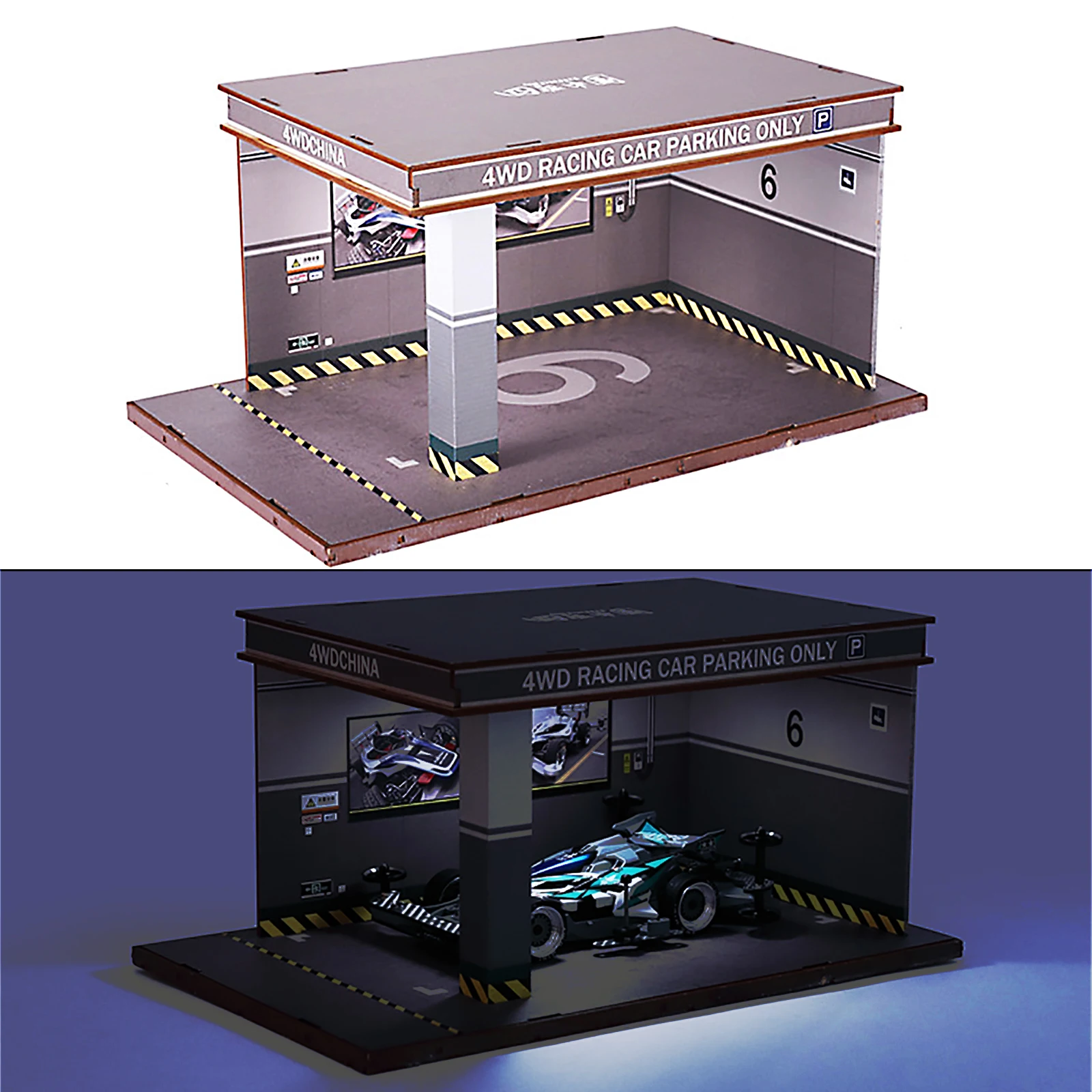 

Tamiya Mini 4WD Underground Garage Parking Lot with LED Light Transparent Dustproof Display Collection Box 1/32 Scale Model Car