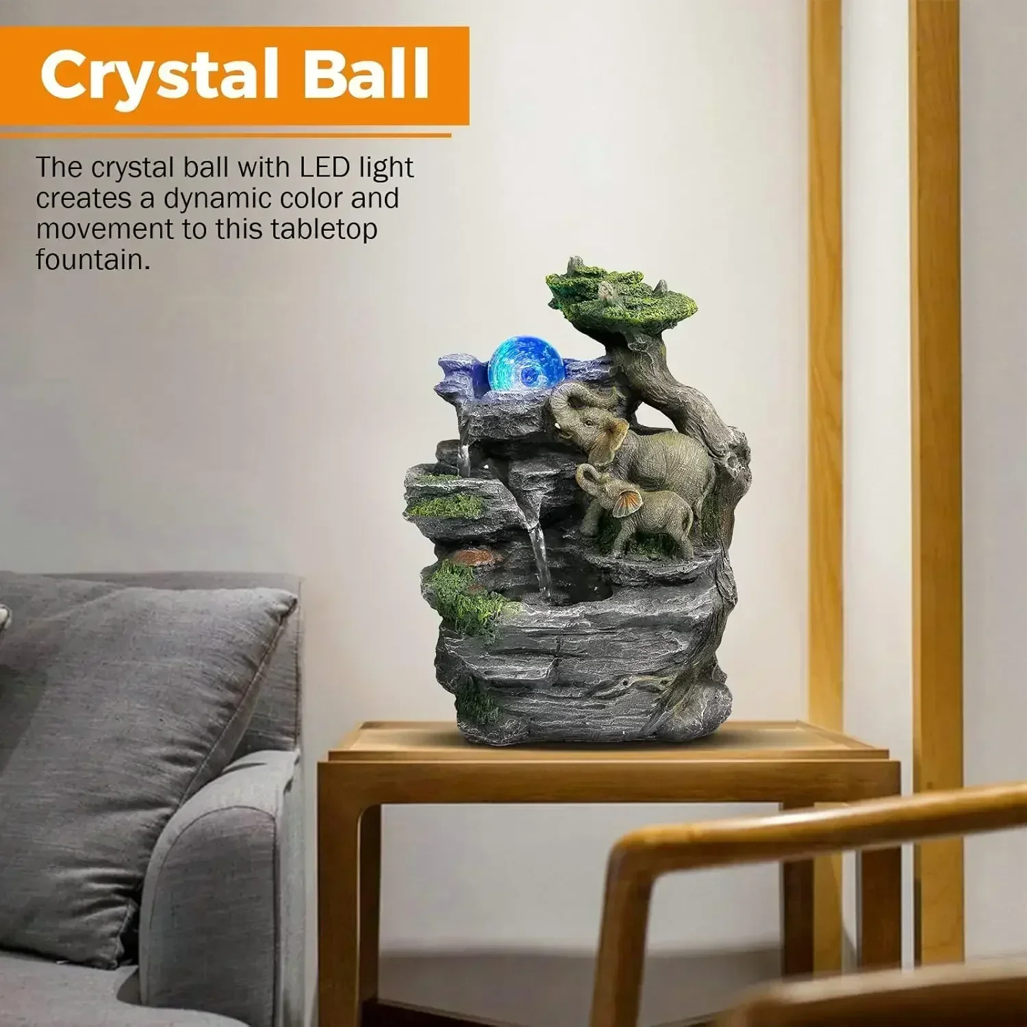 Настольный фонтан для релаксации воды домашний фэн-шуй со скульптурой слона с