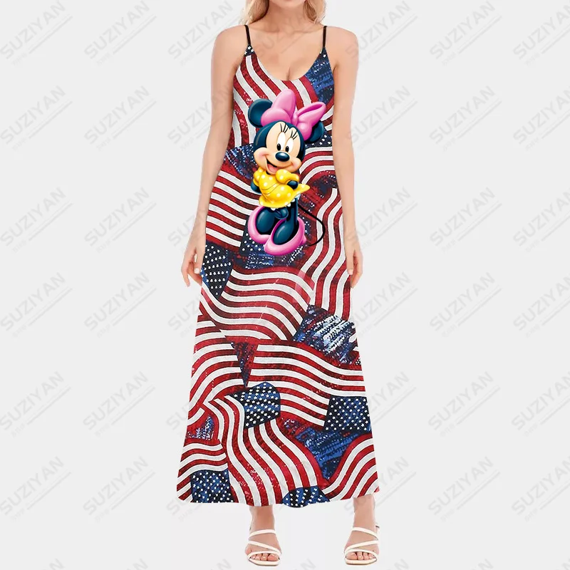 

Vintage Print Dress Women 2022 Disney Print Sling Dress Strap Sexy Vintage Elegant Long Dress