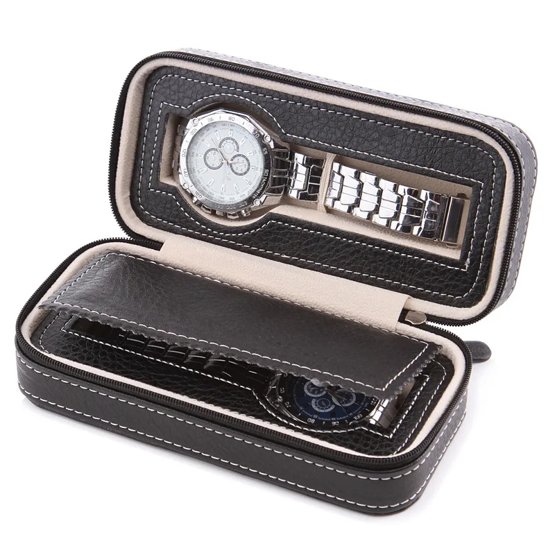 2/4/8 Grids Portable Faux PU Leather Zipper Travel Watch Storage Case Box Organizer Famous Watch Box Storage Bag
