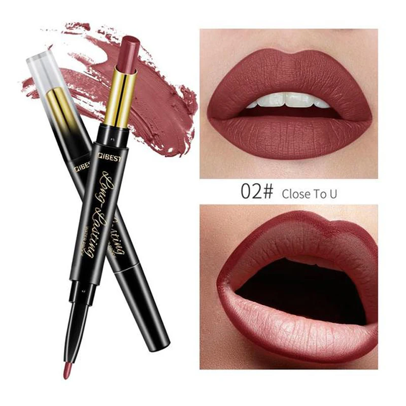 

Waterproof Matte Lipstick Lipliner Double Ended Lipsticks Long Lasting Moisturizer Lip Tint Black Red Nude Lips Tattoo Makeup