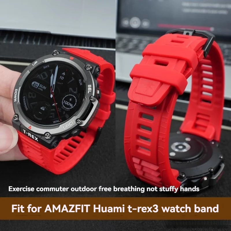 Фото Спортивный силиконовый ремешок для часов на открытом воздухе для AMAZFIT Huami T-Rex 3, умный ремешок для часов Rex 3-го поколения, мужской водонепроницаемый ремешок-браслет №2