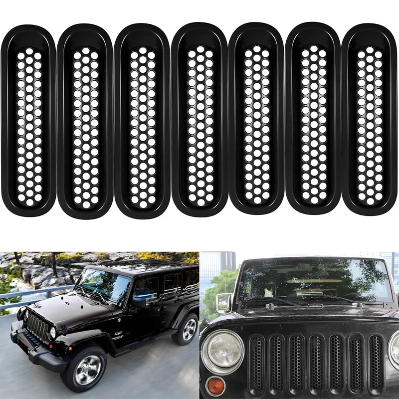 

Front Grill Inserts Clip-in Grille Guard Fit for 2007~2017 Jeep Wrangler JK JKU Unlimited Rubicon Sahara （7 PCS ）