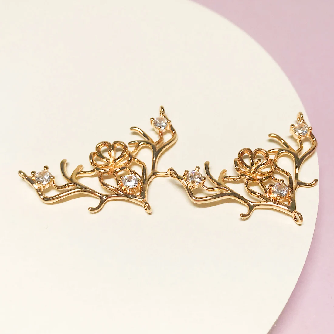 

A Pair of Gold Color Plated Antlers Inlaid Zircon Dangle Earrings Setting Base Charms for Diy Jewelry Making Accessories