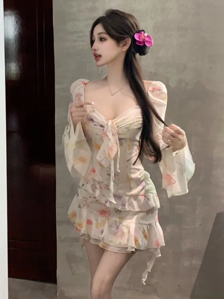 Перерыв на чай французское шифоновое платье с оборками и цветочным принтом