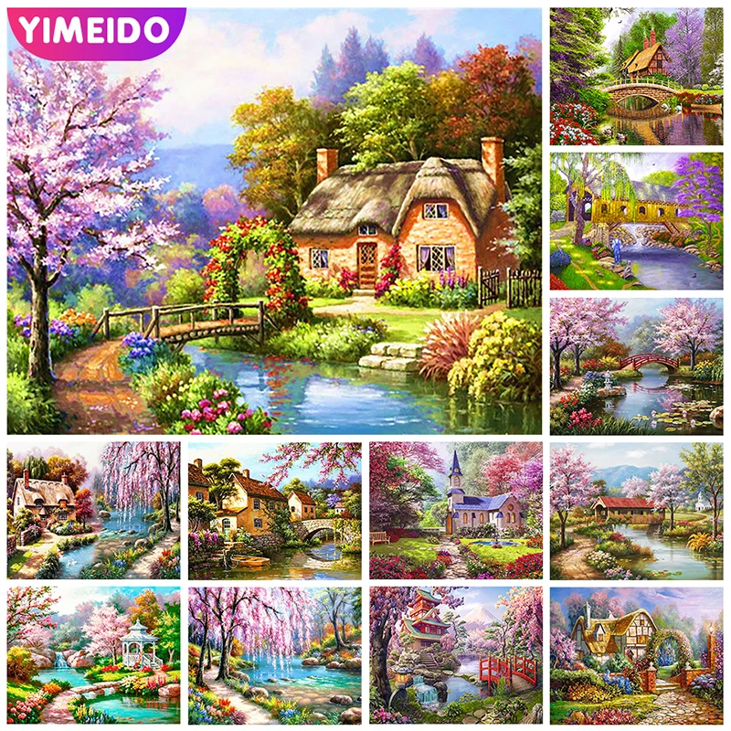 

YIMEIDO Picture By Numbers House Scenery Diy Gift Painting By Number Small Bridge Handpainted on Canvas Home Decoration Gift