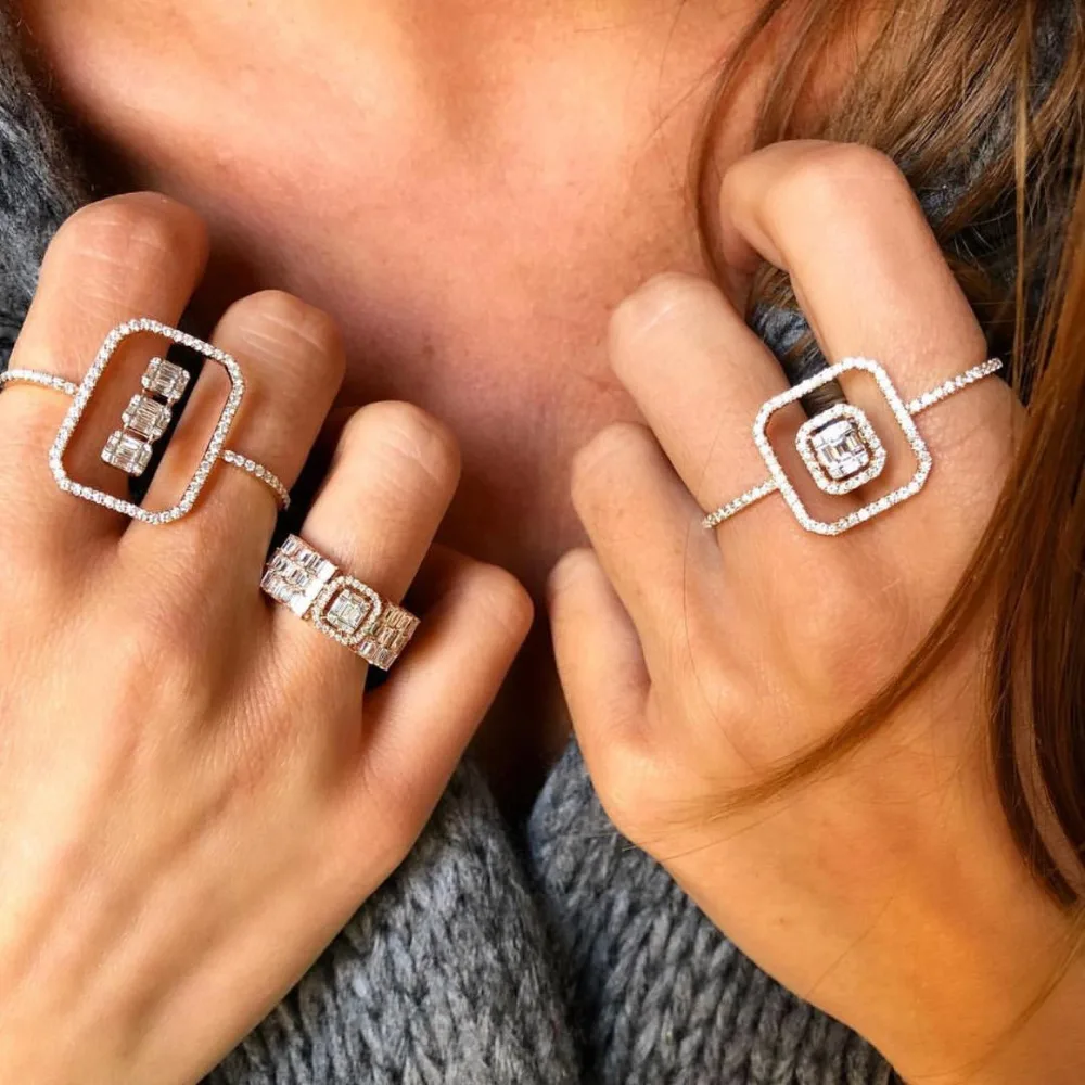 RAKOL-anillo ajustable de circonia cúbica para mujer, sortija de dos dedos calados, brillante, ajustable, joyería para fiesta de boda, regalos para Festival