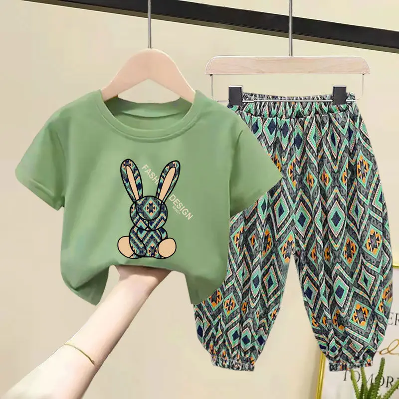 

Children's Suit 2022 Summer Suit New Boys' and Girls' Cotton T-shirt Exotic Baby Short Sleeve Pants Two Piece Suit