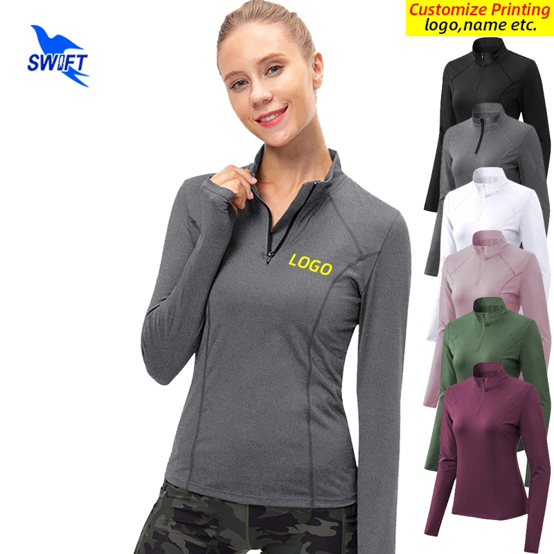 

Женские свитшоты для бега с логотипом на заказ, быстросохнущие спортивные облегающие рубашки для йоги с длинным рукавом, топы с полумолнией...