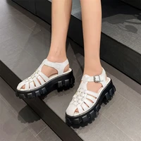 woman sandals 2022 summer luxury platform plus size comfortable athletic style casual t buckle black white ladies shoes