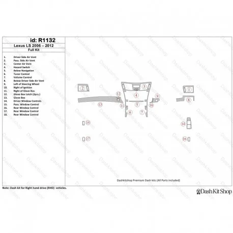 Накладки салона под дерево карбон алюминий для Lexus LS 2006-2012. Комплект R1132. |