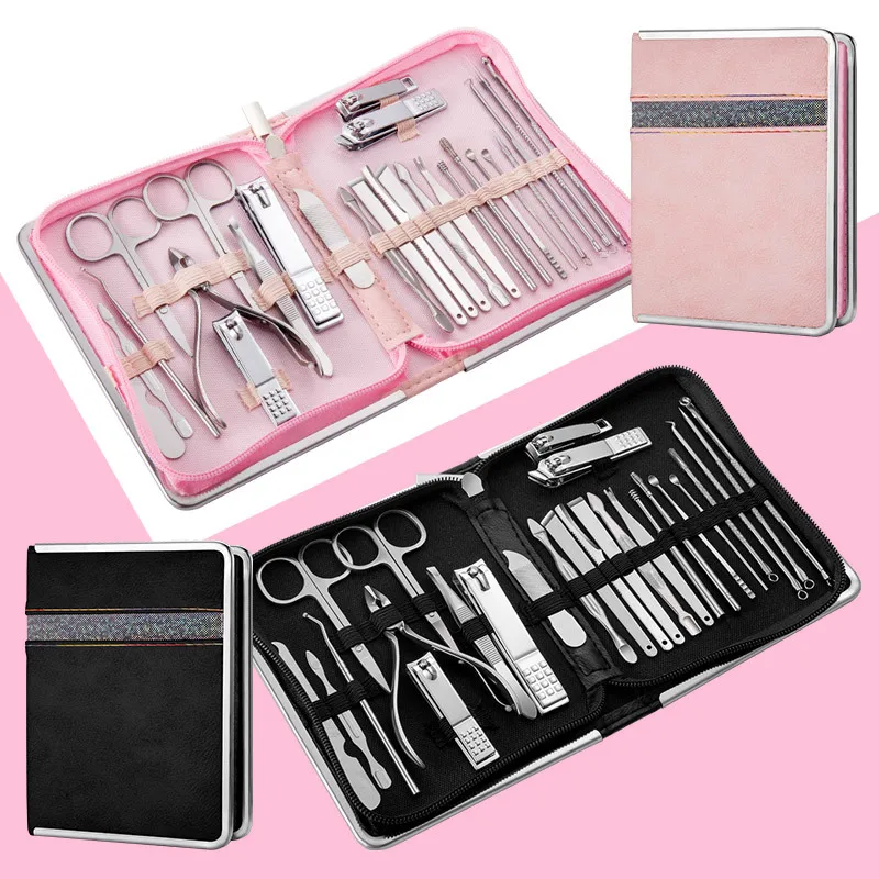 11-26Pcs/Set Professional Stainless Steel Manicure Set Nail Clippers Pedicure Kit Grooming Kits Nail Care Tools With Storage Bag
