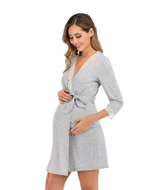 Maternity Robe for Hospital Nightgown Pregnant Women Nursing Nightwear Pajama Lace Sleepwear Breastfeeding Gown Bathrobe Mothers 2