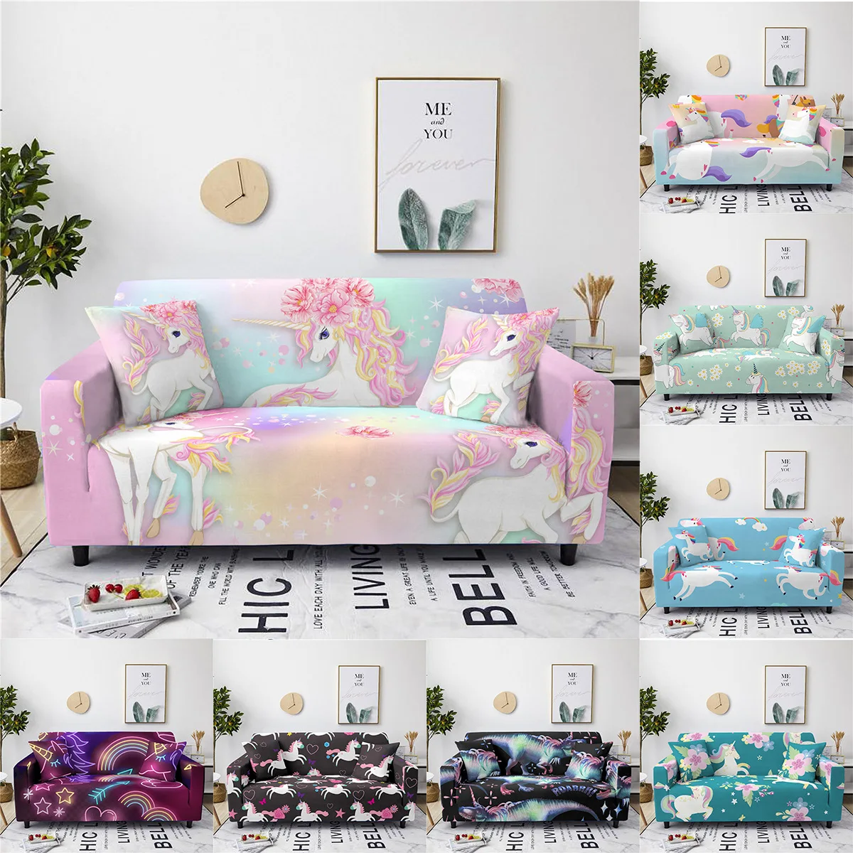 

Elastic Spandex Sofa Cover Cartoon Print All Inclusive Antifouling Sectional Sofa Covers for Living Room L Shape Sofa Cover 1pc