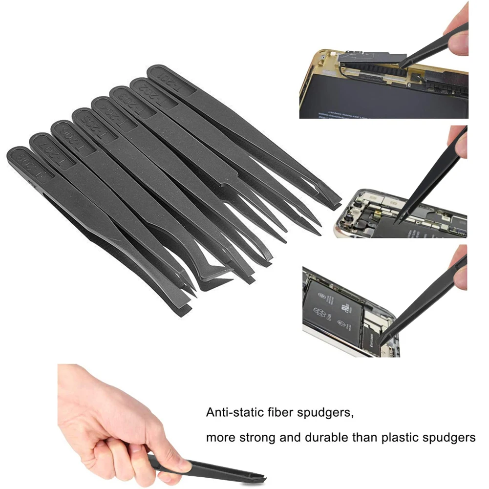 

8pcs T201/T202/T203/204/T205/T206/T207/T208 Anti-static Industrial Tweezers Rigid Carbon Fiber Synthetic Tweezers DIY Hand Tools