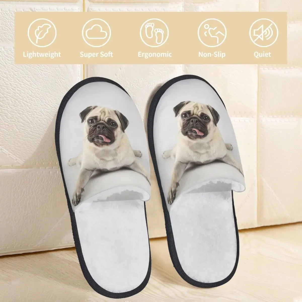 Домашние тапочки для любопытных Мопсов теплые домашние плюшевые мягкие пушистые