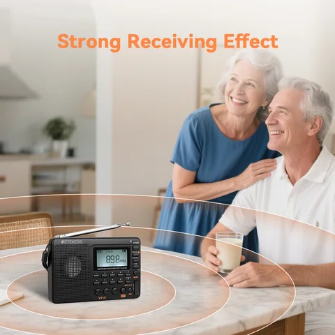 Портативное радио RETEKESS V115 с AM/FM, черное — фото товара