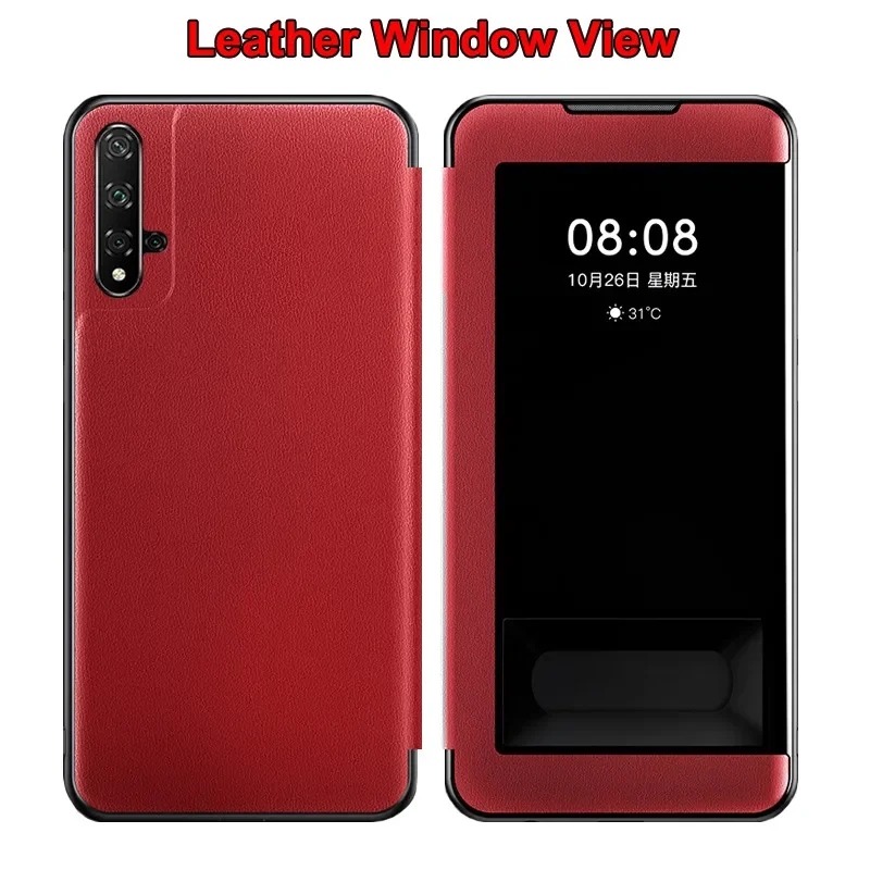 

Leather Window View Case for Huawei P40 Honor 50 30 9A 20 Pro 20S V30 Nova 5T 4e 30i 20i 10i Lite 9X Y7 Y6P Cover Flip Funda