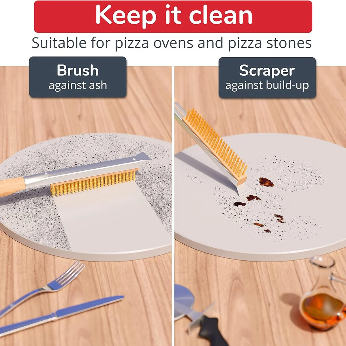 Щетка для духовки и камня пиццы со скребком 21 дюйм — чистый камень между каждыми