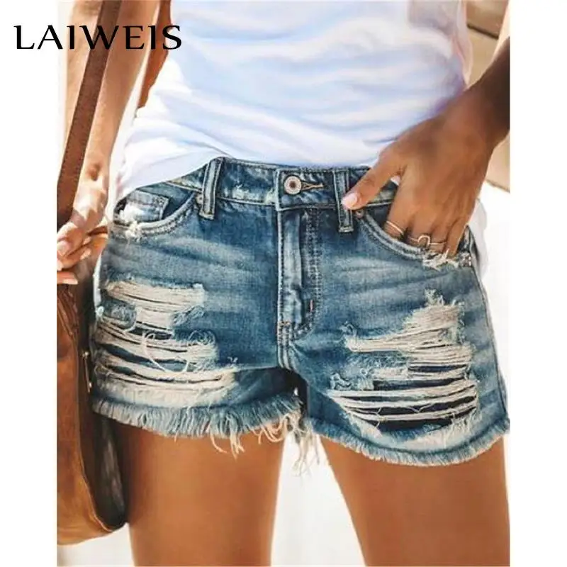 

LAIWEIS New 2022 Summer Fashion Women's Short Jeans High Waist Shorts Leisure Ripped Denim Pants Garment for Female