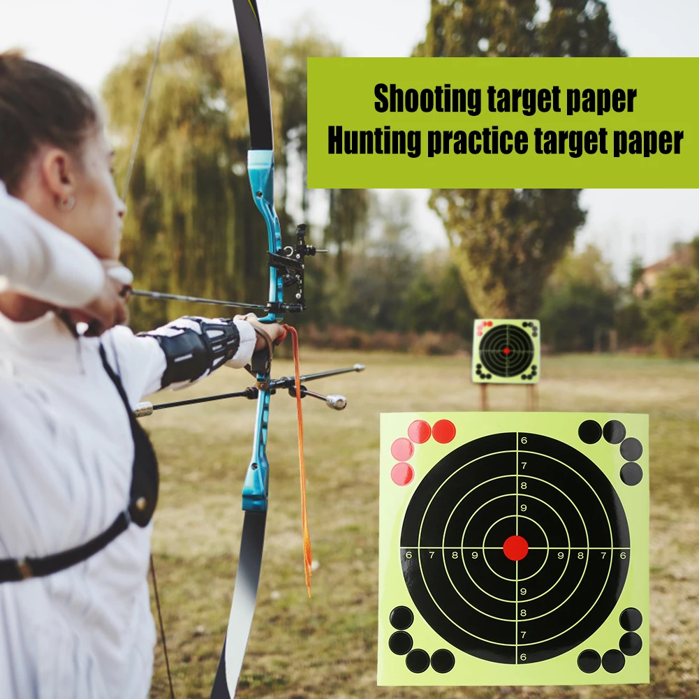 

50pcs Fluorescent Arrow Darts Stickers 8 inch Self-adhesive Shooting Hunting Full Ring Training Target Paper Splash Sticker Tool