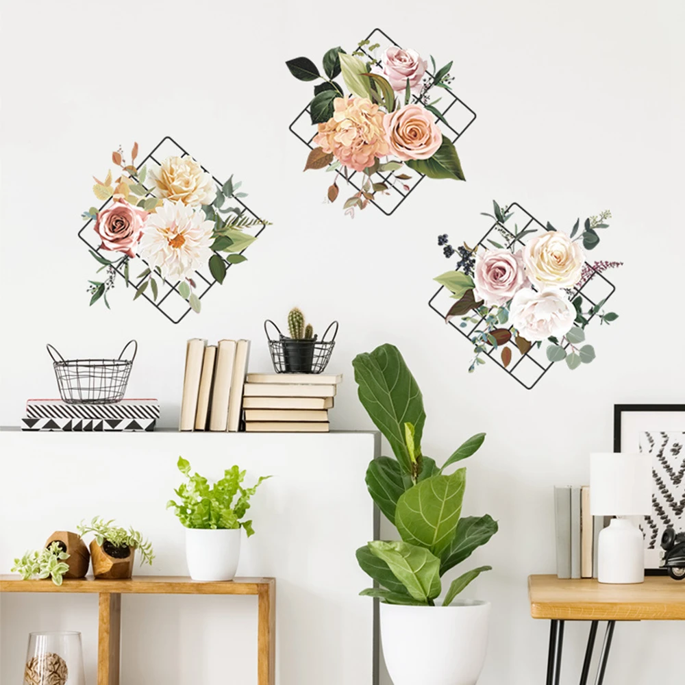 

Magic 3D Vivid Flower Bouquet Grid Wall Decor Decal, Vinyl Removable Peony Flower Wall Stickers for Bedroom Living Room Office