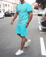 summer beach stripe print mens suit fashion t shirt shorts sportswear 2 piece set clothes streetwear tracksuits sets for men