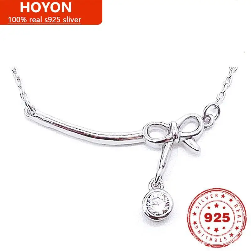 

HOYON S925 Sterling Silver Bowknot Necklace Pendant For Women Fashion Trend Clavicle Chain Valentine's Day Fine Jewelry Gift
